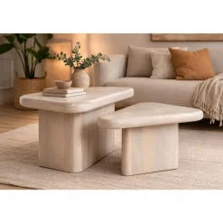 Mesa de Centro Set 2 de Madera de Mango Natural MB-213349