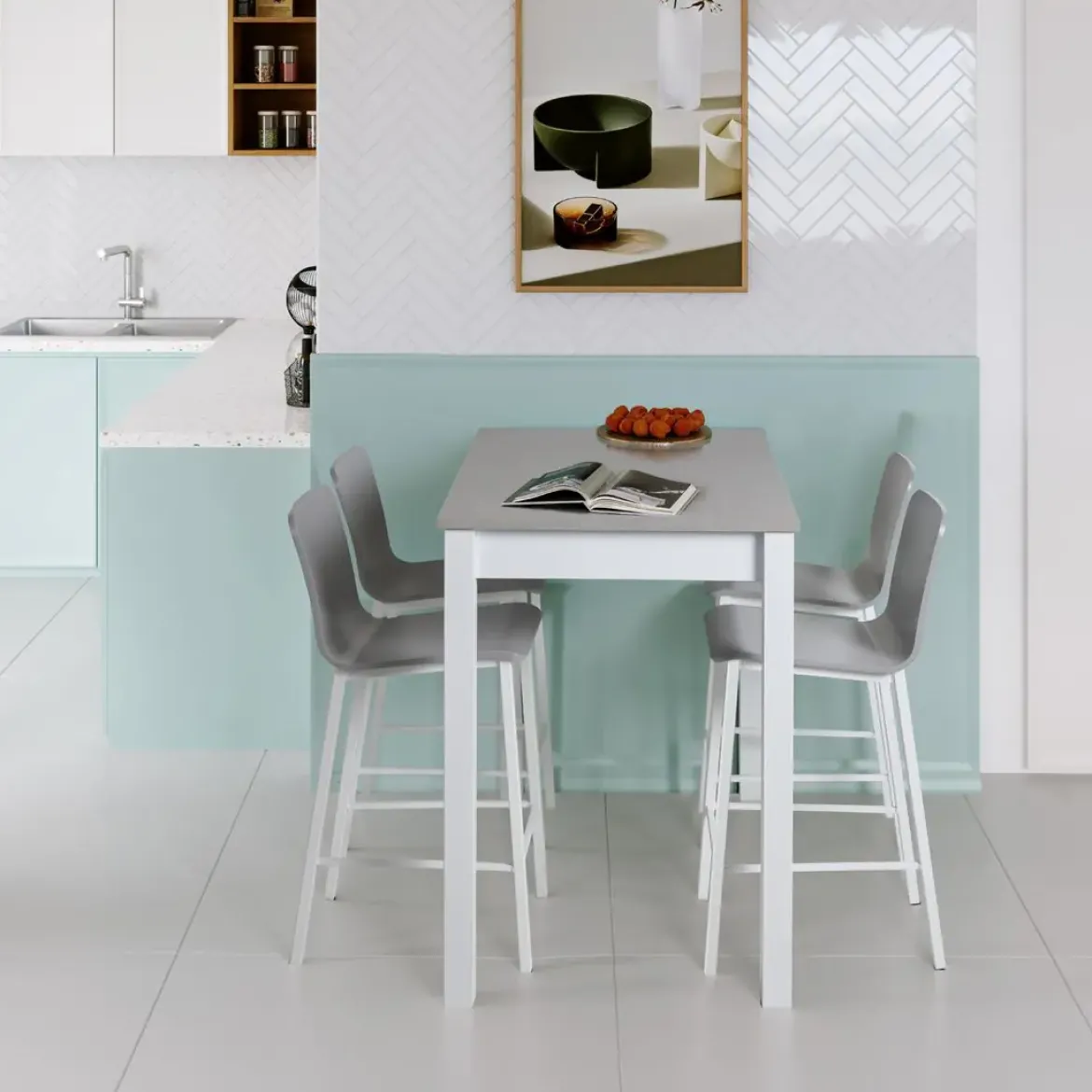 Mesa de Cocina Alta Blanca con Tapa Laminada SENA 119/BL