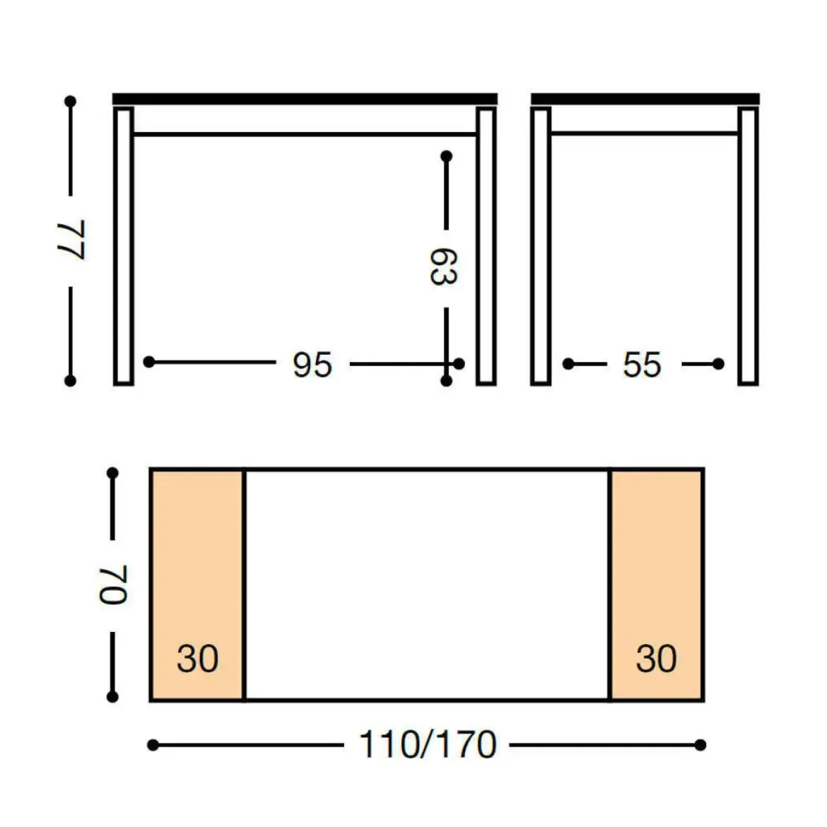 Mesa de Cocina Extensible Alas con Tablero de Cristal ZARAUZ 668