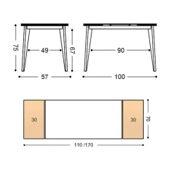 Mesa de Cocina Extensible con Tablero Laminado 128/NG ERGO