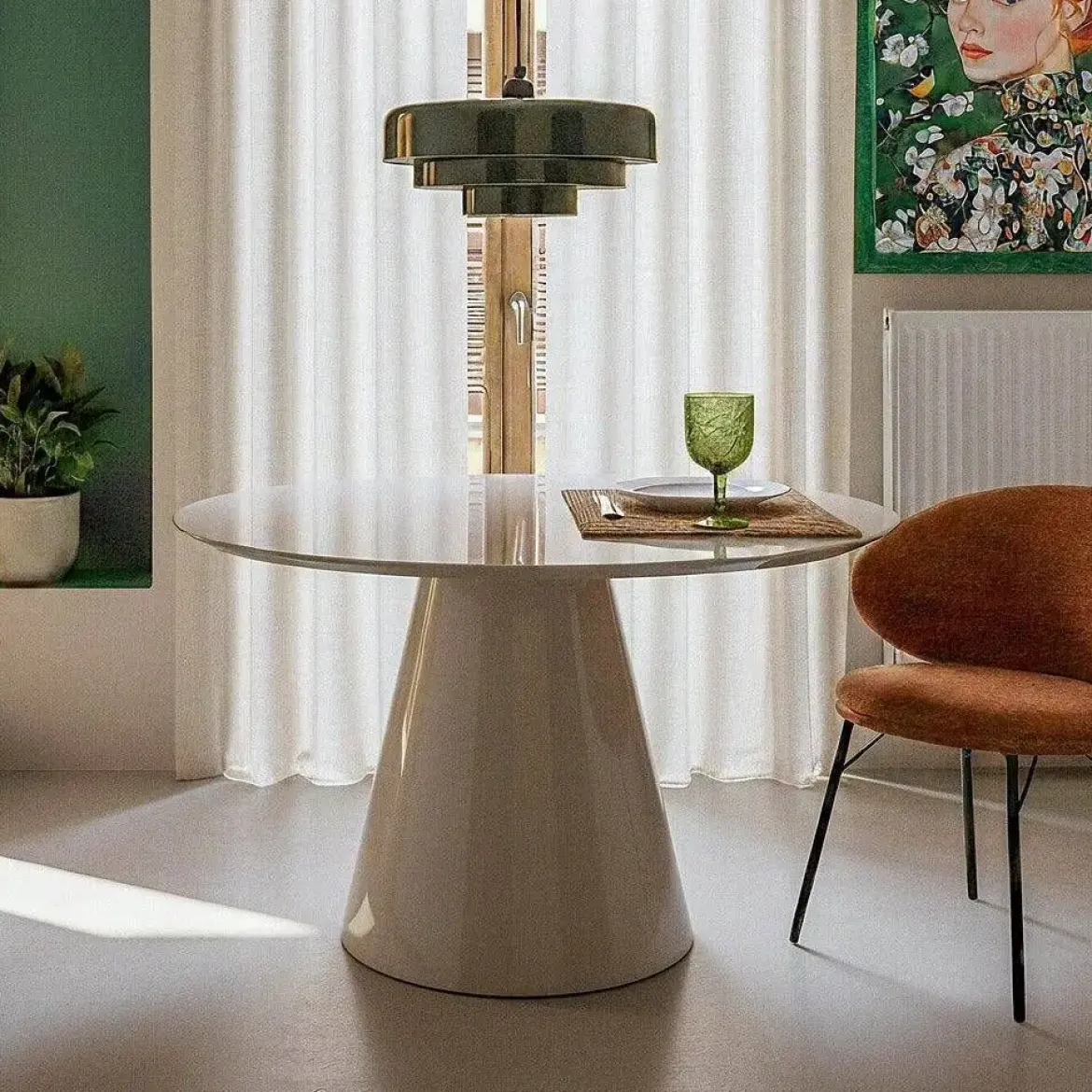 Mesa de Comedor Alto Brillo Taupe de MDF 120x120 cm 615302