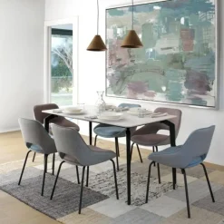 Mesa de comedor blanca y negra con patas de metal GABAR 11043