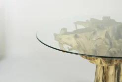 Mesa de Comedor con Raíz de Teka Maciza y Vidrio 32-125