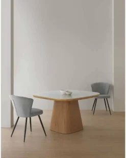 Mesa de Comedor Cuadrada de Madera-Cerámica Blanca GABAR 11419