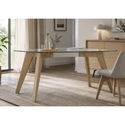 Mesa de Comedor de Cristal Templado 160 cm con Patas MDF MB-179590