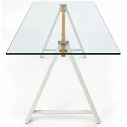 Mesa de Comedor de Cristal Templado y Acero ADÁN