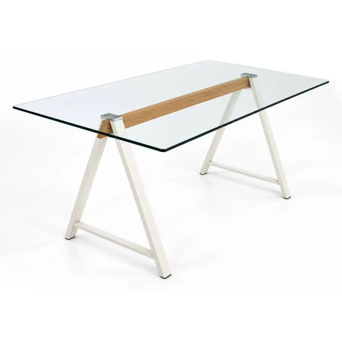 Mesa de Comedor de Cristal Templado y Acero ADÁN