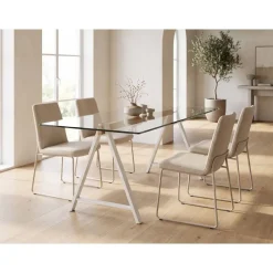 Mesa de Comedor de Cristal Templado y Acero ADÁN