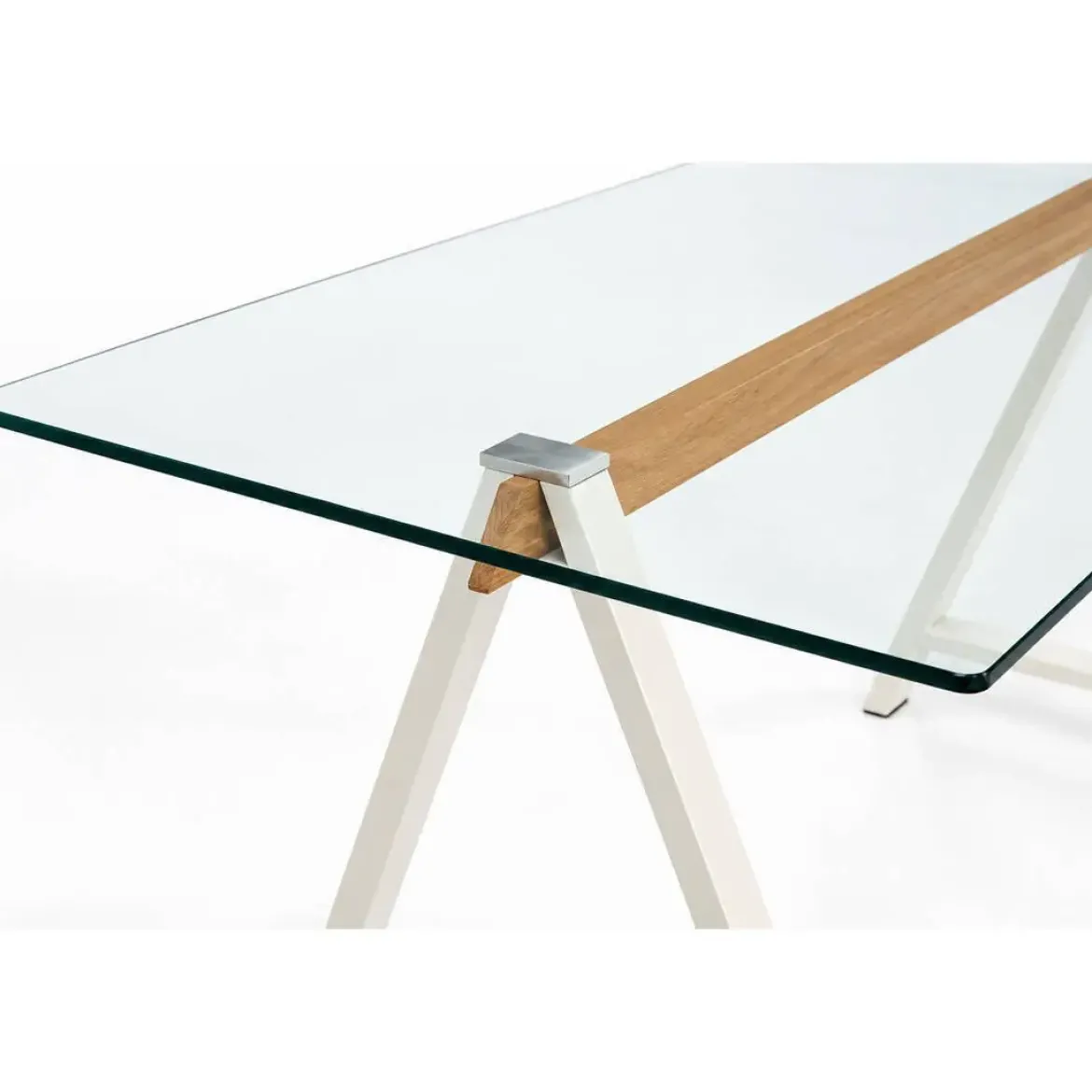Mesa de Comedor de Cristal Templado y Acero ADÁN