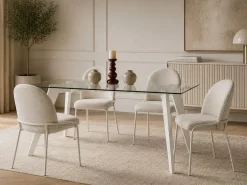 Mesa de Comedor de Cristal Templado Blanco con Patas MDF MB-207701