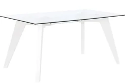 Mesa de Comedor de Cristal Templado Blanco con Patas MDF MB-207701