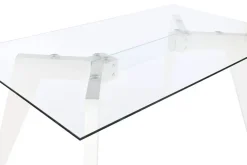 Mesa de Comedor de Cristal Templado Blanco con Patas MDF MB-207701
