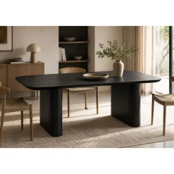 Mesa de Comedor de Madera de Abeto Negra para 6 Personas MB-226714