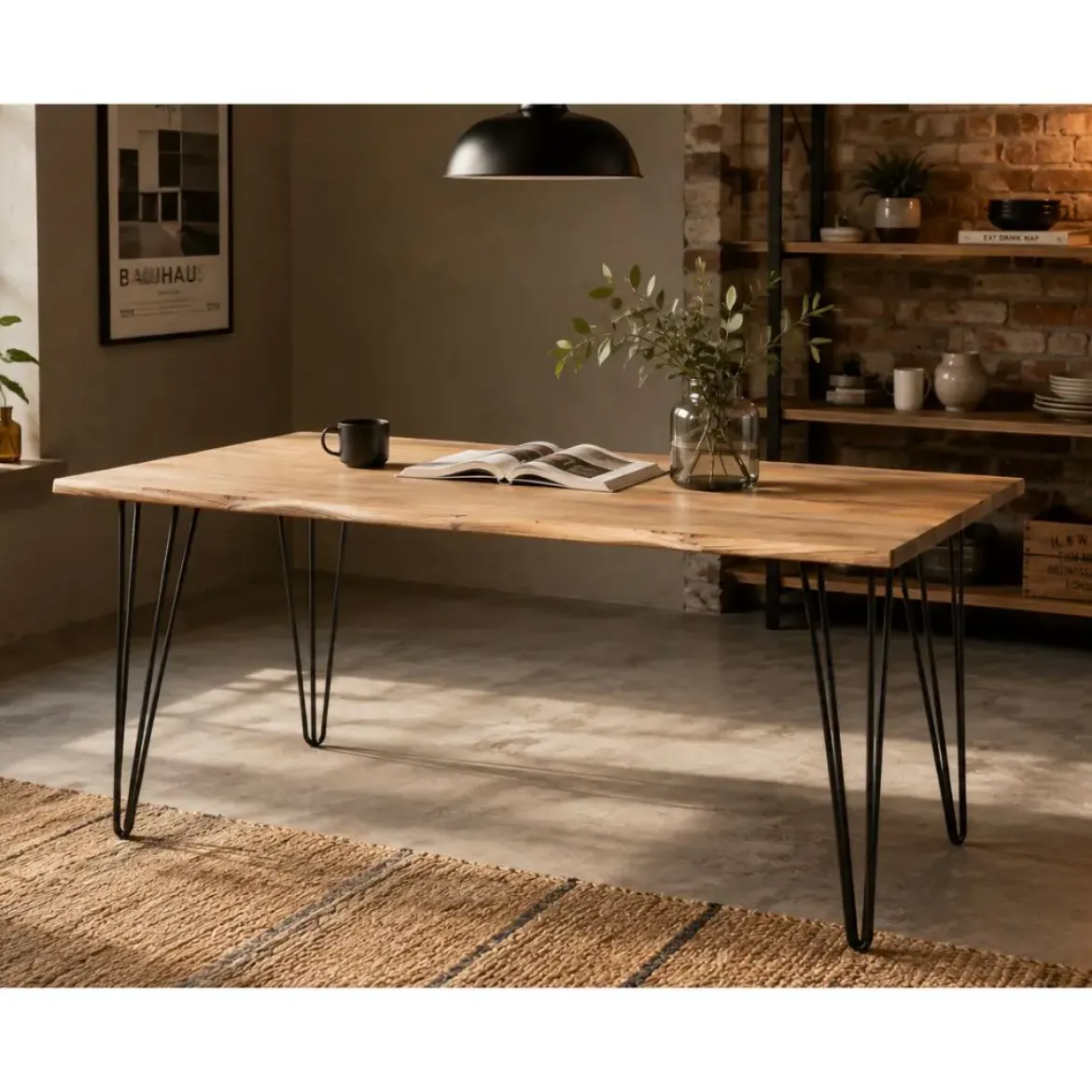 Mesa de Comedor de Madera de Acacia con Patas de Metal MB-226328