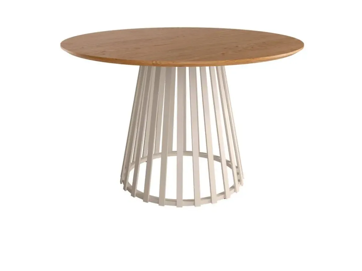 Mesa de Comedor de Metal Marfil y Sobre Biselado de 25 mm 120 cm SAHARA