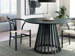 Mesa de Comedor de Metal Negro y Sobre Biselado de 25 mm 120 cm SAHARA