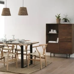 Mesa de comedor de 200x100 cm en madera maciza de acacia color natural GABAR 10834