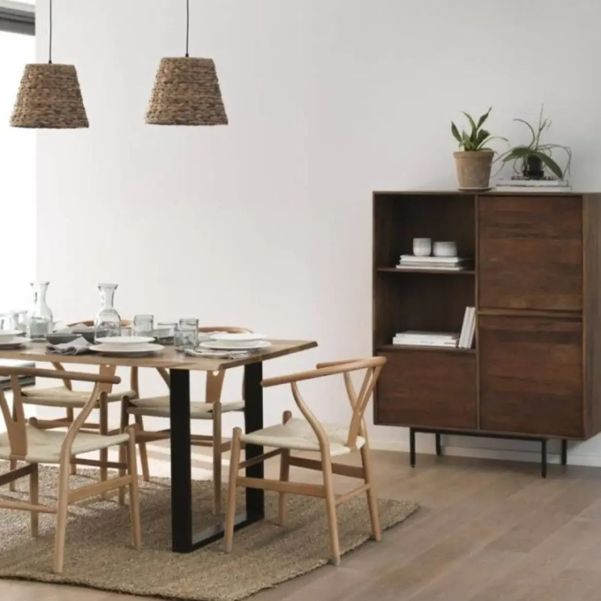 Mesa de comedor de 200x100 cm en madera maciza de acacia color natural GABAR 10834