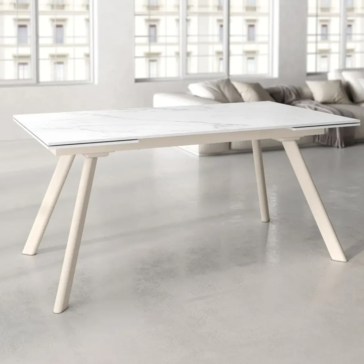 Mesa de Comedor Extensible con Estructura de Metal Marfil TASMAN