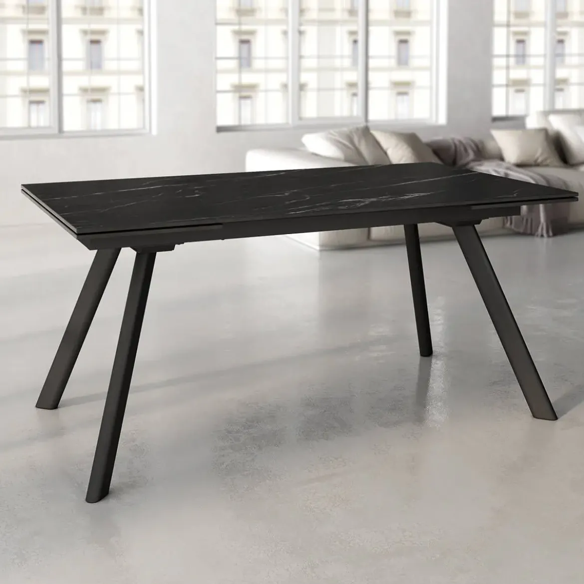 Mesa de Comedor Extensible con Estructura de Metal Negro TASMAN