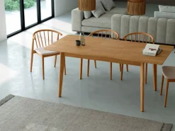 Mesa de Comedor Extensible de Madera Roble y Sobre Biselado de 25 mm 160-200 cm AURA