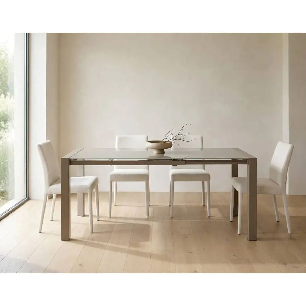 Mesa de Comedor Extensible de Cristal Color Visón AVANCE