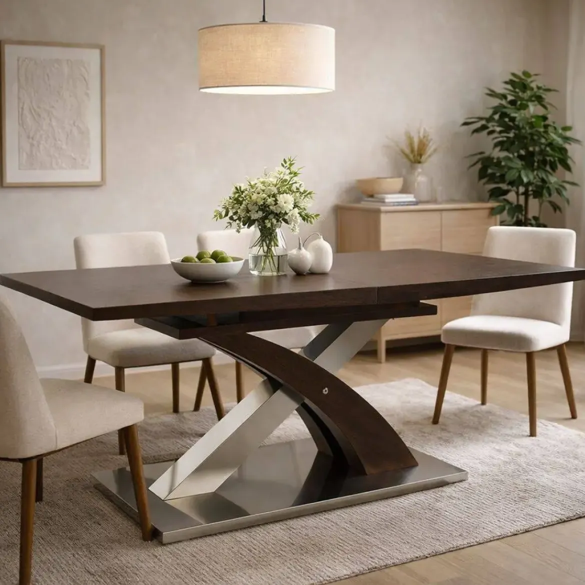 Mesa de Comedor Extensible MDF y Acero 160-220 cm MB-178116