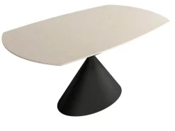 Mesa de Comedor Extensible Ovalada Estructura Metálica Negra Sobre de Porcelánico Acabado Piedra RIN