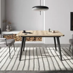 Mesa de Comedor Extensible Rectangular con Patas Metálicas Inclinadas M823