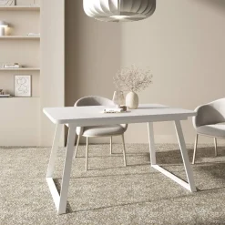 Mesa de Comedor Extensible Rectangular de Melamina con Patas Metálicas Trapecio M822