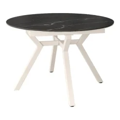 Mesa de Comedor Extensible Redonda 100 cm Marfil con Tablero Porcelánico ROSS