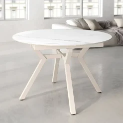 Mesa de Comedor Extensible Redonda 100 cm Marfil con Tablero Porcelánico ROSS