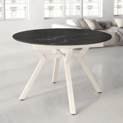 Mesa de Comedor Extensible Redonda 120 cm Marfil con Tablero Porcelánico ROSS