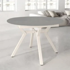 Mesa de Comedor Extensible Redonda 120 cm Marfil con Tablero Porcelánico ROSS