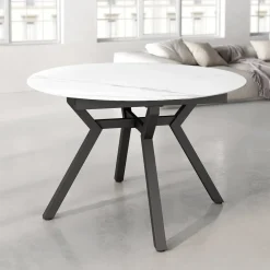 Mesa de Comedor Extensible Redonda 120 cm Negra con Tablero Porcelánico ROSS
