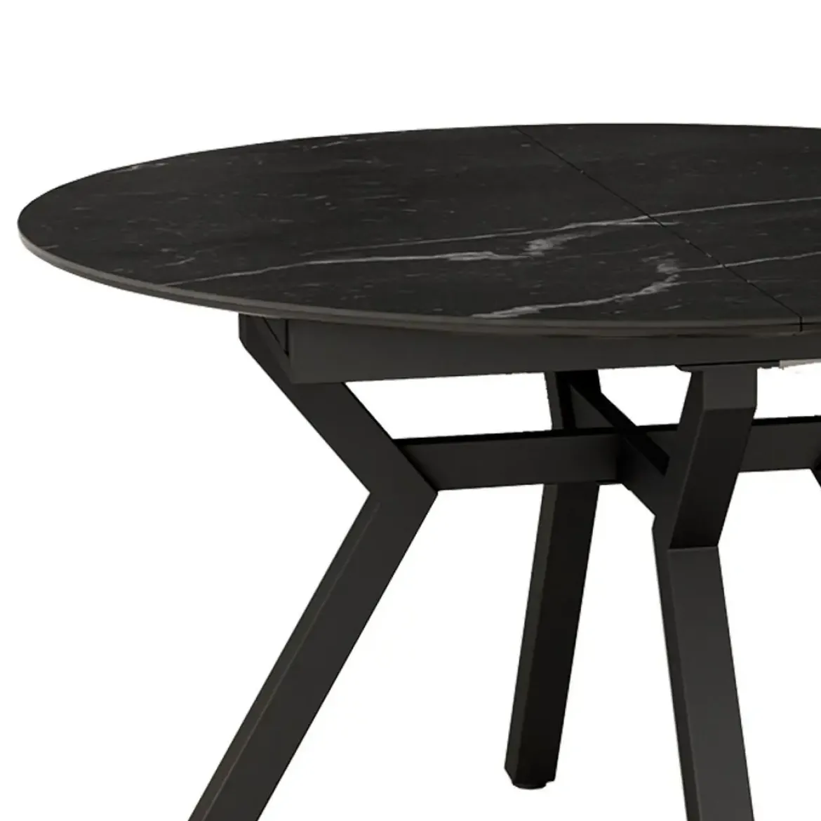 Mesa de Comedor Extensible Redonda 120 cm Negra con Tablero Porcelánico ROSS