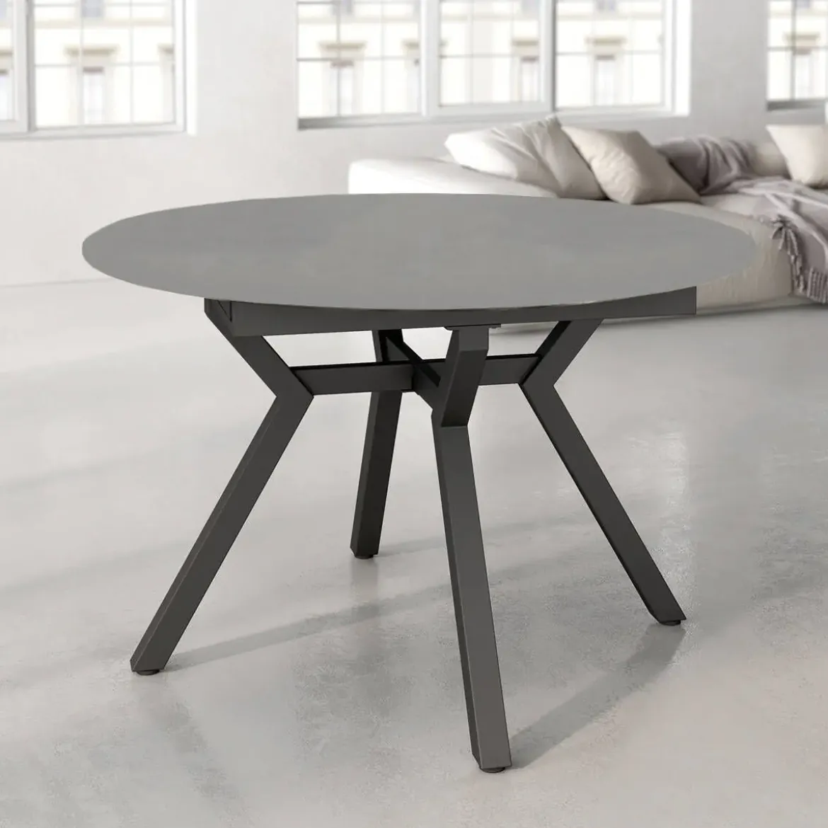 Mesa de Comedor Extensible Redonda 120 cm Negra con Tablero Porcelánico ROSS