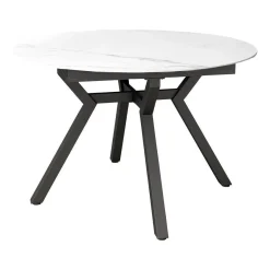 Mesa de Comedor Extensible Redonda 120 cm Negra con Tablero Porcelánico ROSS