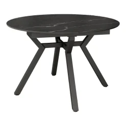 Mesa de Comedor Extensible Redonda 120 cm Negra con Tablero Porcelánico ROSS