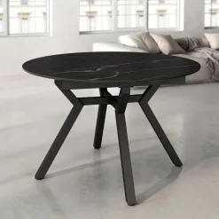 Mesa de Comedor Extensible Redonda 120 cm Negra con Tablero Porcelánico ROSS