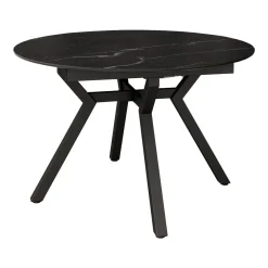 Mesa de Comedor Extensible Redonda 120 cm Negra con Tablero Porcelánico ROSS
