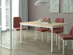Mesa de comedor fija cuadrada de metal Acabado marfil y sobre de melamina GARDA