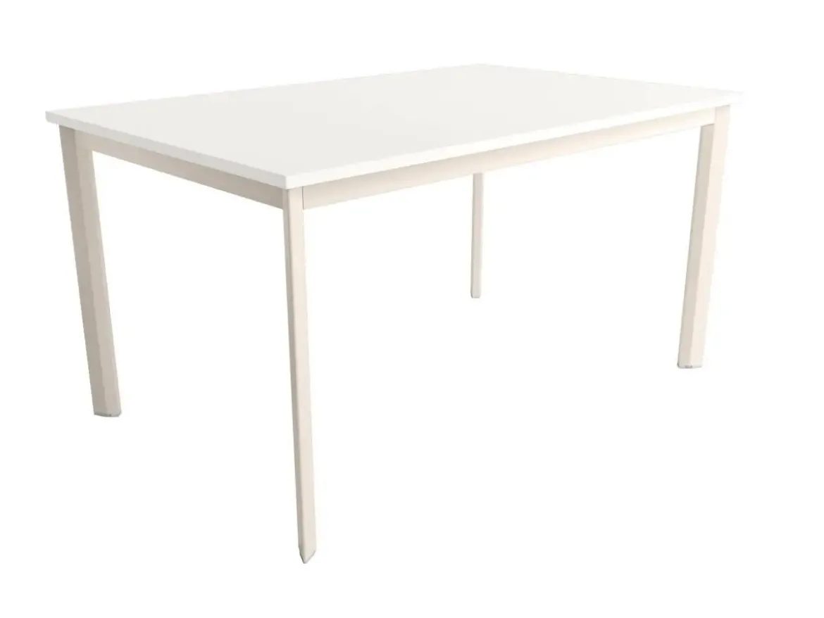 Mesa de comedor fija cuadrada de metal Acabado marfil y sobre de melamina GARDA