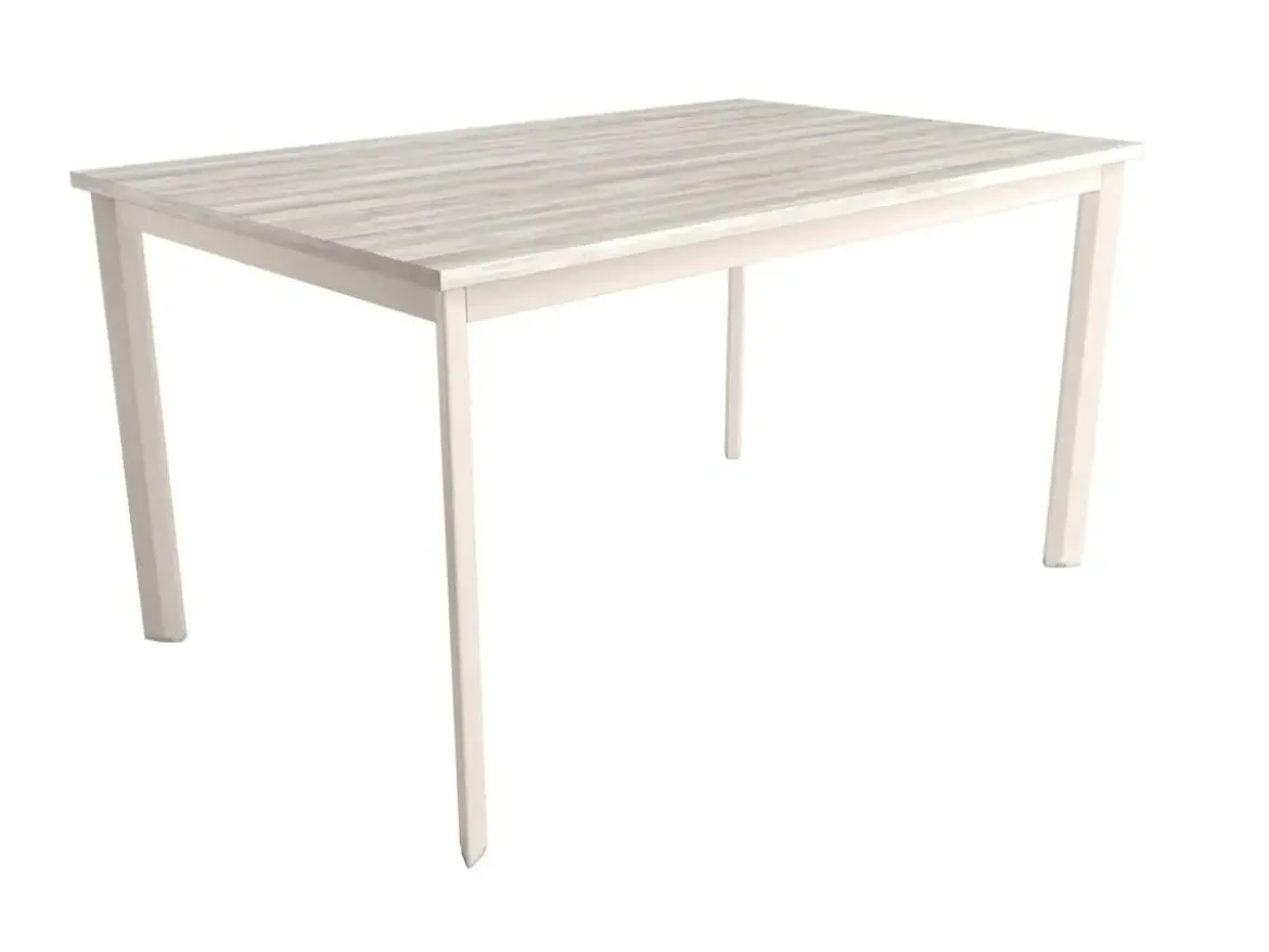 Mesa de comedor fija cuadrada de metal Acabado marfil y sobre de melamina GARDA