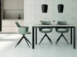 Mesa de comedor fija cuadrada de metal Acabado Negro y sobre de melamina GARDA