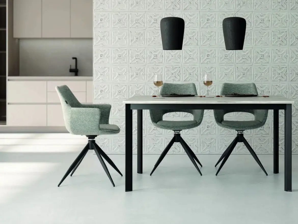 Mesa de comedor fija cuadrada de metal Acabado Negro y sobre de melamina GARDA