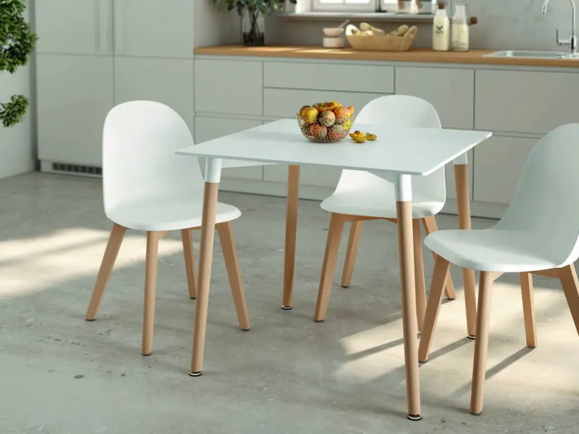 Mesa de comedor Fija Cuadrada con Patas de Madera y Sobre de MDF Lacado CARIBE 80 cm