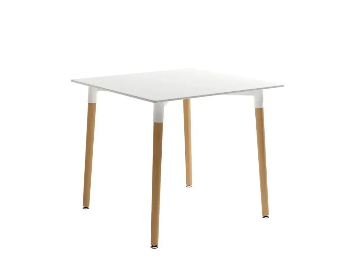 Mesa de comedor Fija Cuadrada con Patas de Madera y Sobre de MDF Lacado CARIBE 80 cm