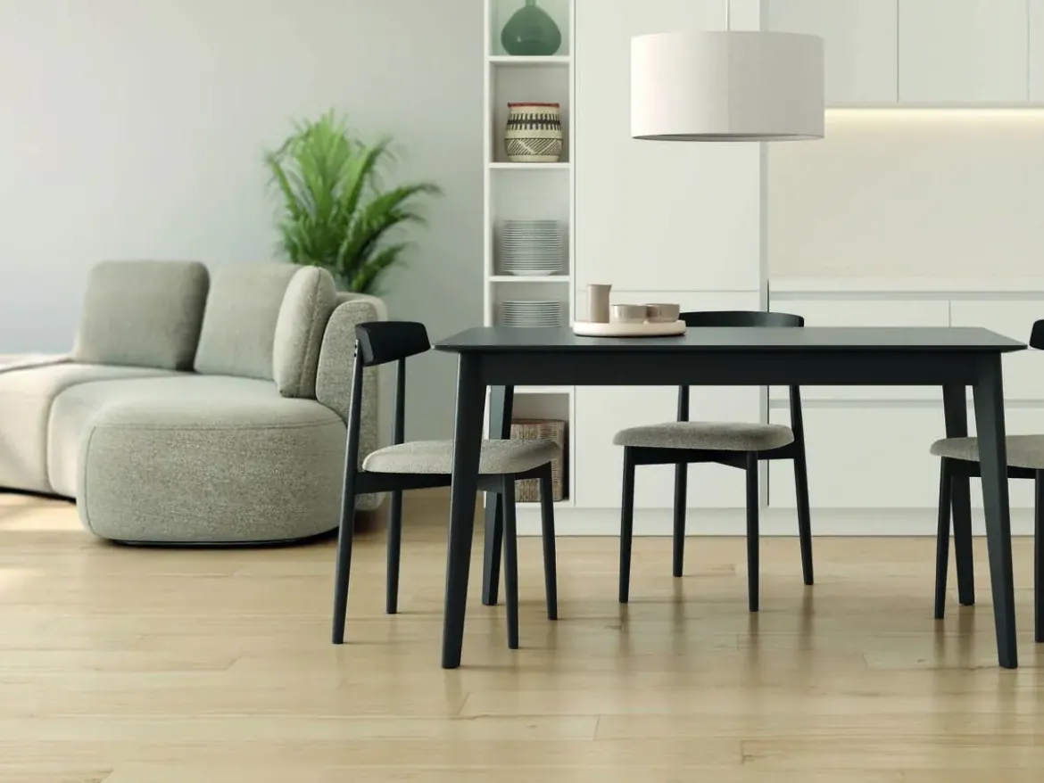 Mesa de Comedor Fija de Madera Roble y Sobre Biselado de 25 mm 180 cm AURA