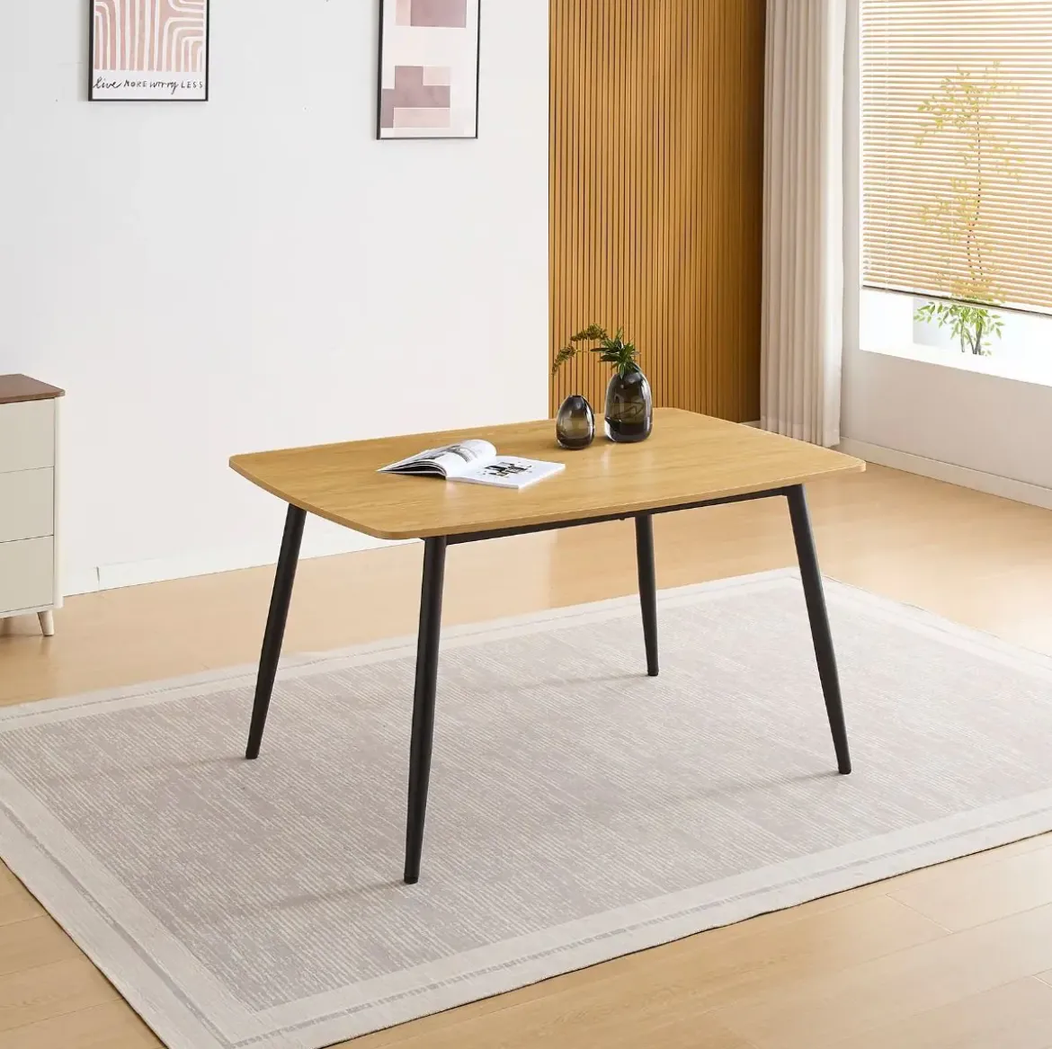 Mesa de Comedor Fija MDF con Patas Negras HUDSON